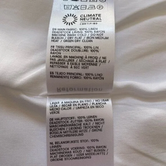 NEW Reformation Coucou Midi Linen Dress Puff Sleeves White | US 4 UK 8 - Picture 11 of 11